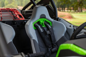 Interior view of the 2027 Kawasaki TERYX H2 LIMITED eS seats.