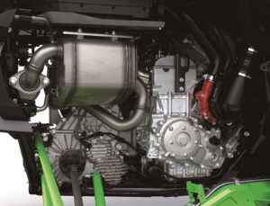 Side view of the 2027 Kawasaki TERYX H2 LIMITED eS 999cc supercharged inline-four engine.