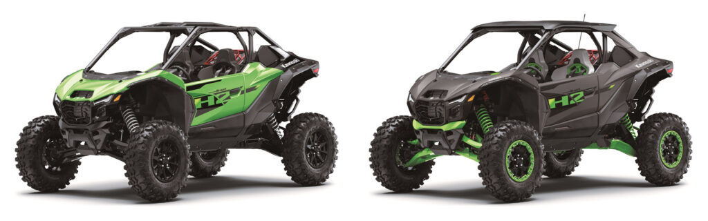 2027 Kawasaki TERYX H2 and TERYX H2 LIMITED eS side-by-side studio comparison in front three-quarter view.