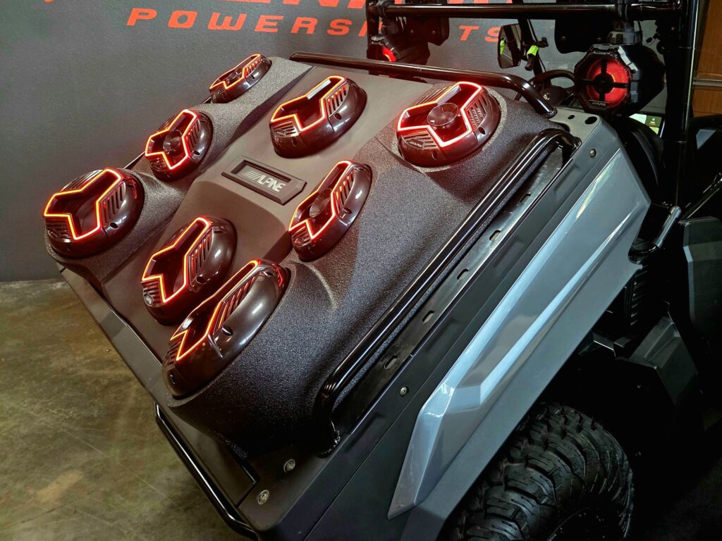 Custom Denago RanchHawk with Alpine speakers installed behind the seats