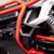 Red HMF HD front bumper with LED light bar and winch on a Honda Talon